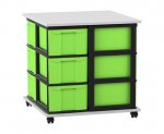 Flexeo Fahrbares Containersystem mit Ablage, 12 große Boxen grau, Boxen grün (Zoom)