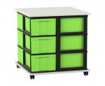 Flexeo Fahrbares Containersystem mit Ablage, 12 große Boxen weiß, Boxen grün (Zoom)