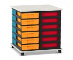 Flexeo Fahrbares Containersystem mit Ablage, 24 kleine Boxen weiß, Boxen bunt (Zoom)