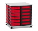 Flexeo Fahrbares Containersystem mit Ablage, 24 kleine Boxen grau, Boxen rot (Zoom)