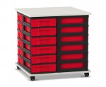 Flexeo Fahrbares Containersystem mit Ablage, 24 kleine Boxen weiß, Boxen rot (Zoom)