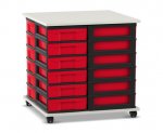 Flexeo Fahrbares Containersystem mit Ablage, 24 kleine Boxen weiß, Boxen rot (Zoom)
