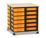 Flexeo Fahrbares Containersystem mit Ablage, 24 kleine Boxen Ahorn honig, Boxen gelb (Zoom)