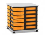 Flexeo Fahrbares Containersystem mit Ablage, 24 kleine Boxen grau, Boxen gelb (Zoom)