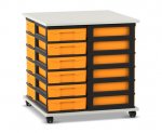 Flexeo Fahrbares Containersystem mit Ablage, 24 kleine Boxen weiß, Boxen gelb (Zoom)
