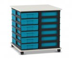 Flexeo Fahrbares Containersystem mit Ablage, 24 kleine Boxen weiß, Boxen blau (Zoom)