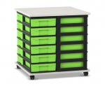 Flexeo Fahrbares Containersystem mit Ablage, 24 kleine Boxen weiß, Boxen grün (Zoom)