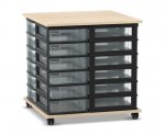 Flexeo Fahrbares Containersystem mit Ablage, 24 kleine Boxen Ahorn honig, Boxen transparent (Zoom)