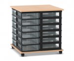 Flexeo Fahrbares Containersystem mit Ablage, 24 kleine Boxen Buche hell, Boxen transparent (Zoom)