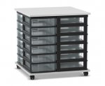 Flexeo Fahrbares Containersystem mit Ablage, 24 kleine Boxen grau, Boxen transparent (Zoom)