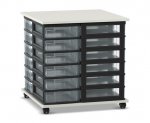 Flexeo Fahrbares Containersystem mit Ablage, 24 kleine Boxen weiß, Boxen transparent (Zoom)