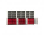 Flexeo Systemschrankwand Antares, 48 große Boxen, 18 Fächer weiß, Boxen rot (Zoom)