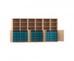 Flexeo Systemschrankwand Antares, 48 große Boxen, 18 Fächer Buche hell, Boxen blau (Zoom)