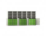 Flexeo Systemschrankwand Antares, 48 große Boxen, 18 Fächer weiß, Boxen grün (Zoom)