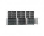 Flexeo Systemschrankwand Antares, 48 große Boxen, 18 Fächer grau, Boxen transparent (Zoom)