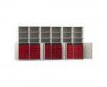 Flexeo Systemschrankwand Antares, 96 kleine Boxen, 18 Fächer weiß, Boxen rot (Zoom)