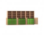 Flexeo Systemschrankwand Antares, 96 kleine Boxen, 18 Fächer Buche hell, Boxen grün (Zoom)