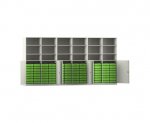 Flexeo Systemschrankwand Antares, 96 kleine Boxen, 18 Fächer weiß, Boxen grün (Zoom)