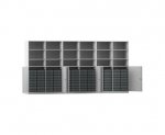 Flexeo Systemschrankwand Antares, 96 kleine Boxen, 18 Fächer grau, Boxen transparent (Zoom)