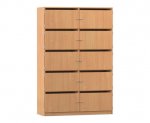 Flexeo Schließfachschrank, 10 Fächer mit Briefschlitzen, Breite 126,4 cm Buche dunkel geschlossen (Zoom)