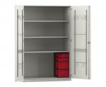 Flexeo Musikschrank, 2 kleine und 2 große Boxen weiß, Boxen rot (Zoom)