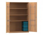 Flexeo Musikschrank, 2 kleine und 2 große Boxen Buche dunkel, Boxen blau (Zoom)