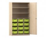 Flexeo Schrank PRO, 3 Reihen, 12 Boxen Gr. M, 3 Fächer, 2 Türen Ahorn honig, Boxen hellgrün (Zoom)