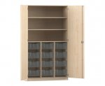 Flexeo Schrank PRO, 3 Reihen, 12 Boxen Gr. M, 3 Fächer, 2 Türen Ahorn honig, Boxen transparent (Zoom)