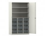 Flexeo Schrank PRO, 3 Reihen, 12 Boxen Gr. M, 3 Fächer, 2 Türen weiß, Boxen transparent (Zoom)