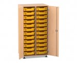 Flexeo Schrank PRO, 2 Reihen, 24 Boxen Gr. S, 2 Türen Buche hell, Boxen gelb (Zoom)