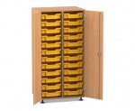 Flexeo Schrank PRO, 2 Reihen, 24 Boxen Gr. S, 2 Türen Buche dunkel, Boxen gelb (Zoom)