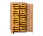 Flexeo Schrank PRO, 2 Reihen, 24 Boxen Gr. S, 2 Türen Buche dunkel, Boxen gelb (Zoom)