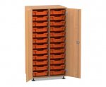 Flexeo Schrank PRO, 2 Reihen, 24 Boxen Gr. S, 2 Türen Buche dunkel, Boxen orange (Zoom)