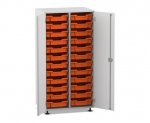 Flexeo Schrank PRO, 2 Reihen, 24 Boxen Gr. S, 2 Türen grau, Boxen orange (Zoom)