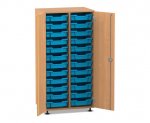 Flexeo Schrank PRO, 2 Reihen, 24 Boxen Gr. S, 2 Türen Buche dunkel, Boxen hellblau (Zoom)
