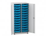 Flexeo Schrank PRO, 2 Reihen, 24 Boxen Gr. S, 2 Türen grau, Boxen hellblau (Zoom)