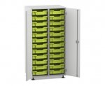 Flexeo Schrank PRO, 2 Reihen, 24 Boxen Gr. S, 2 Türen grau, Boxen hellgrün (Zoom)