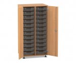 Flexeo Schrank PRO, 2 Reihen, 24 Boxen Gr. S, 2 Türen Buche dunkel, Boxen transparent (Zoom)
