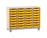 Flexeo Regal PRO, Stahlrahmen, 4 Reihen, 32 Boxen Gr. S Ahorn honig, Boxen gelb (Zoom)