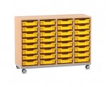 Flexeo Regal PRO, Stahlrahmen, 4 Reihen, 32 Boxen Gr. S Buche hell, Boxen gelb (Zoom)