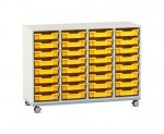 Flexeo Regal PRO, Stahlrahmen, 4 Reihen, 32 Boxen Gr. S weiß, Boxen gelb (Zoom)