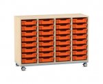 Flexeo Regal PRO, Stahlrahmen, 4 Reihen, 32 Boxen Gr. S Ahorn honig, Boxen orange (Zoom)