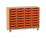 Flexeo Regal PRO, Stahlrahmen, 4 Reihen, 32 Boxen Gr. S Buche dunkel, Boxen orange (Zoom)