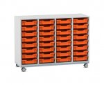Flexeo Regal PRO, Stahlrahmen, 4 Reihen, 32 Boxen Gr. S grau, Boxen orange (Zoom)