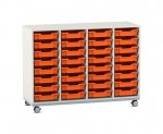 Flexeo Regal PRO, Stahlrahmen, 4 Reihen, 32 Boxen Gr. S weiß, Boxen orange (Zoom)