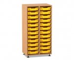 Flexeo Regal PRO, 2 Reihen, 24 Boxen Gr. S Buche dunkel, Boxen gelb (Zoom)