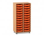 Flexeo Regal PRO, 2 Reihen, 24 Boxen Gr. S Buche dunkel, Boxen orange (Zoom)