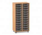 Flexeo Regal PRO, 2 Reihen, 24 Boxen Gr. S Buche dunkel, Boxen transparent (Zoom)