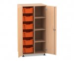 Flexeo Schrank PRO, 2 Reihen, 6 Boxen Gr. M, 4 Fächer rechts Buche hell, Boxen orange (Zoom)