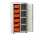 Flexeo Schrank PRO, 2 Reihen, 6 Boxen Gr. M, 4 Fächer rechts weiß, Boxen orange (Zoom)